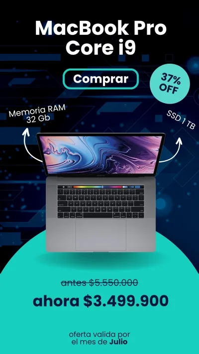 portátil usado Apple MacBook Pro core i9 para edicion de video con Touch Bar al mejor precio en Colombia