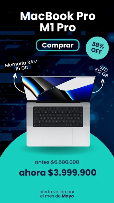 portátil apple macbook pro m1 de 16 pulgadas para edicion de video al mejor precio en Colombia