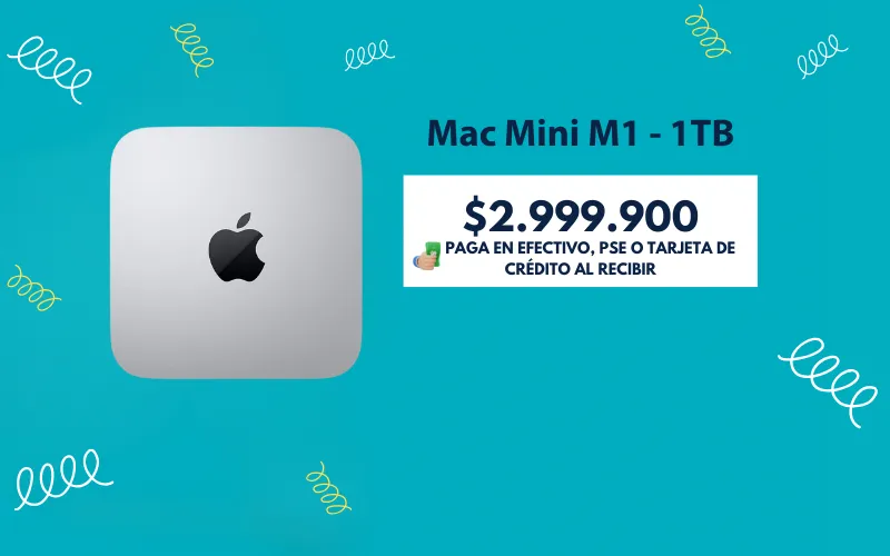 Compra Mac Mini M1 con 16GB y SSD 1TB. Desktop ultracompacto con chip Apple y pago contra entrega en Colombia